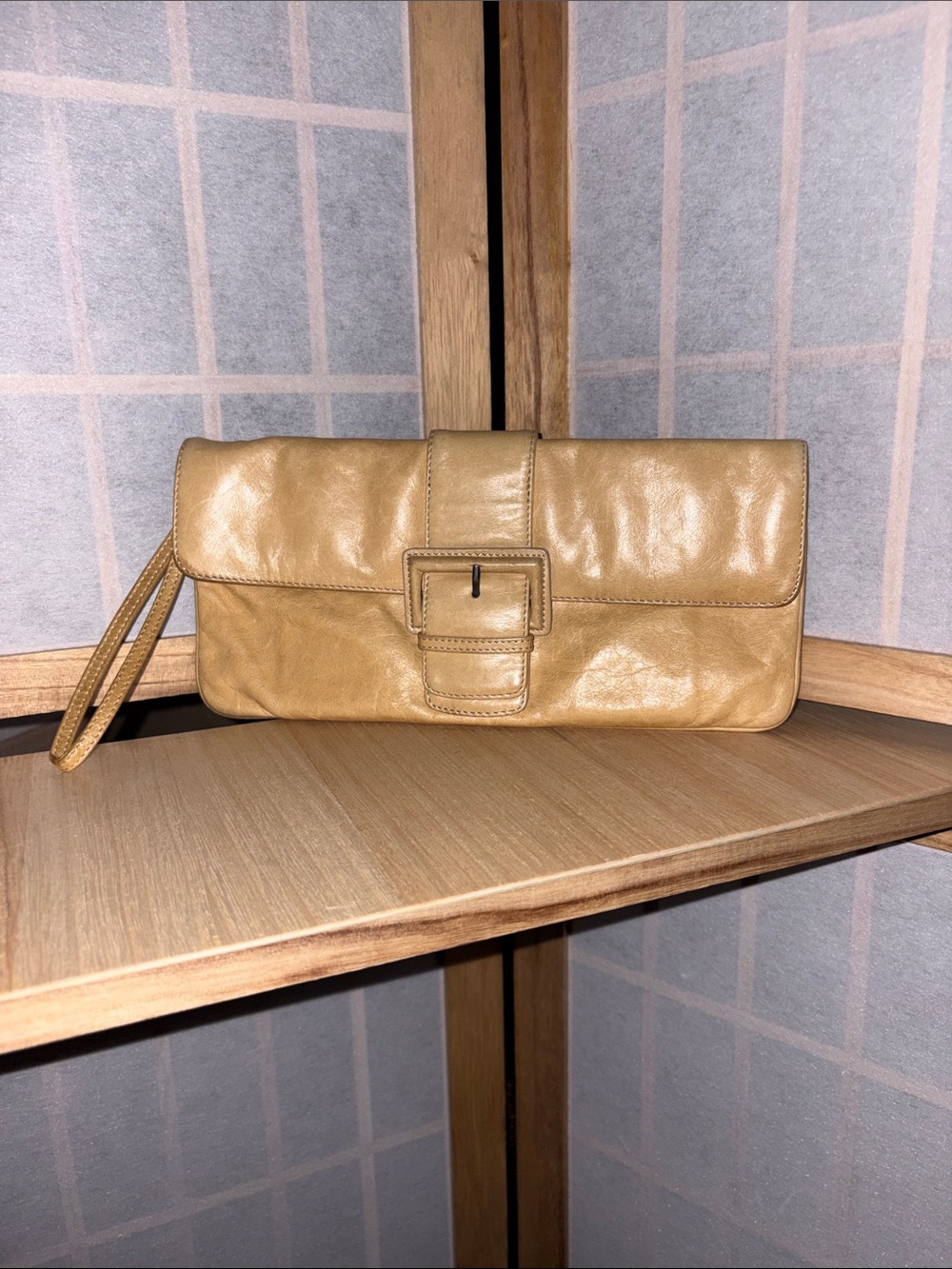 HOBO International Classic Tan Leather Buckle Clutch